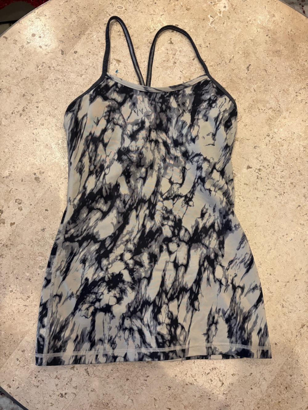 LULULEMON Marble Print Workout Top - Black, Gray, Tan